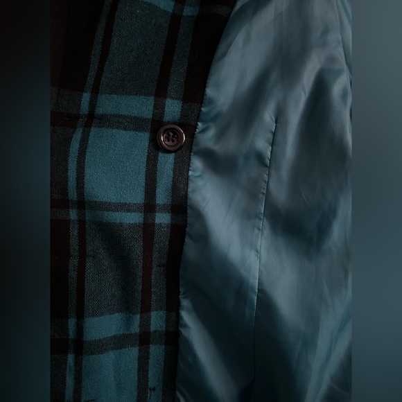 Vintage Deb Turquoise Plaid Pea Coat size 1x - missing belt - Picture 9 of 14